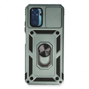 Xiaomi Redmi Note 10 Kılıf Pars Lens Yüzüklü Silikon - Yeşil