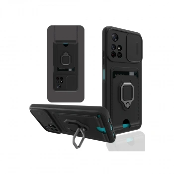 Xiaomi Redmi Note 11t Kılıf Zuma Kartvizitli Yüzüklü Silikon - Siyah