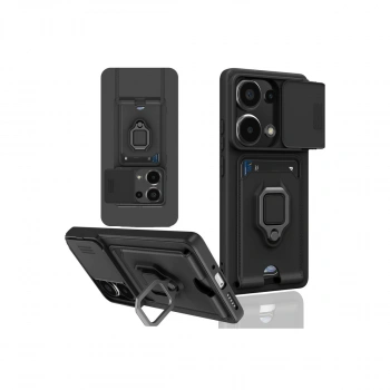 Xiaomi Redmi Note 13 Pro 4g Kılıf Zuma Kartvizitli Yüzüklü Silikon - Siyah