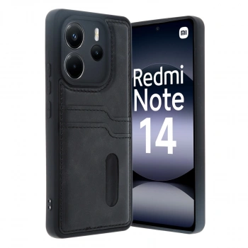 Xiaomi Redmi Note 14 4g Kılıf Sara Kartvizitli Deri Kılıf - Siyah