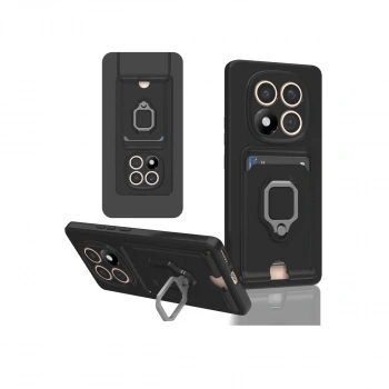 Xiaomi Redmi Note 14 Pro 4g Kılıf Zuma Kartvizitli Yüzüklü Silikon - Siyah