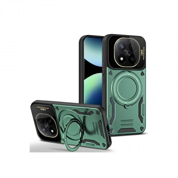 Xiaomi Redmi Note 14 Pro Plus Kılıf Joy Lens Standlı Kapak - Koyu Yeşil