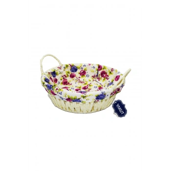 Yakut Renkli Bezli Yuvarlak Ekmek Sepeti Hasır  8820 (599)