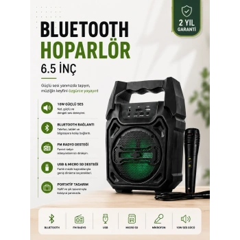 Yeni Nesil 6.5 İnç Bluetooth Hoparlör Mikrofonlu Taşınabilir Ses Sistemi