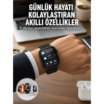 Yeni Nesil Akıllı Saat Müzik Dinleme Bildirim Görme Sesli Asistan Desteği Yeni Nesil