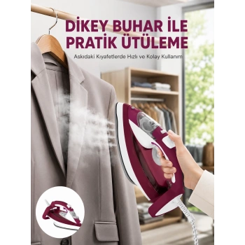 Yeni Nesil Kırmızı Buharlı Ütü 2200 Watt Seramik Tabanlı Yüksek Buhar Gücü