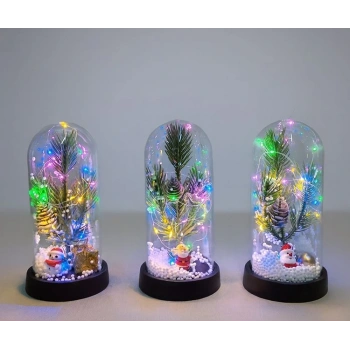 Yılbaşı Temalı Işıklı  Dekoratif Cam Fanus Alk5074