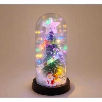 Yılbaşı Temalı Işıklı  Dekoratif Cam Fanus Alk5077