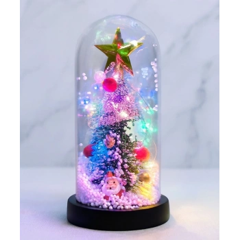 Yılbaşı Temalı Işıklı Dekoratif Cam Fanus - Model 4