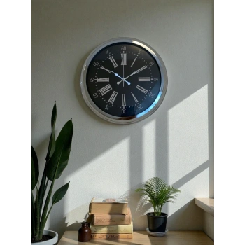 Zentime Krom Roma Rakamlı 40 Cm Metal Modern Duvar Saati