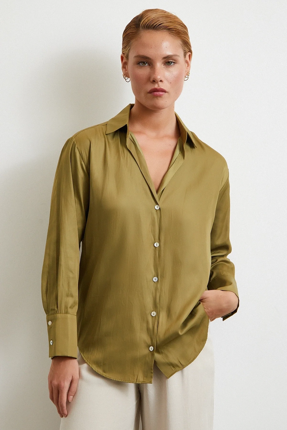 Diagonal Desen Yeşil Gömlek