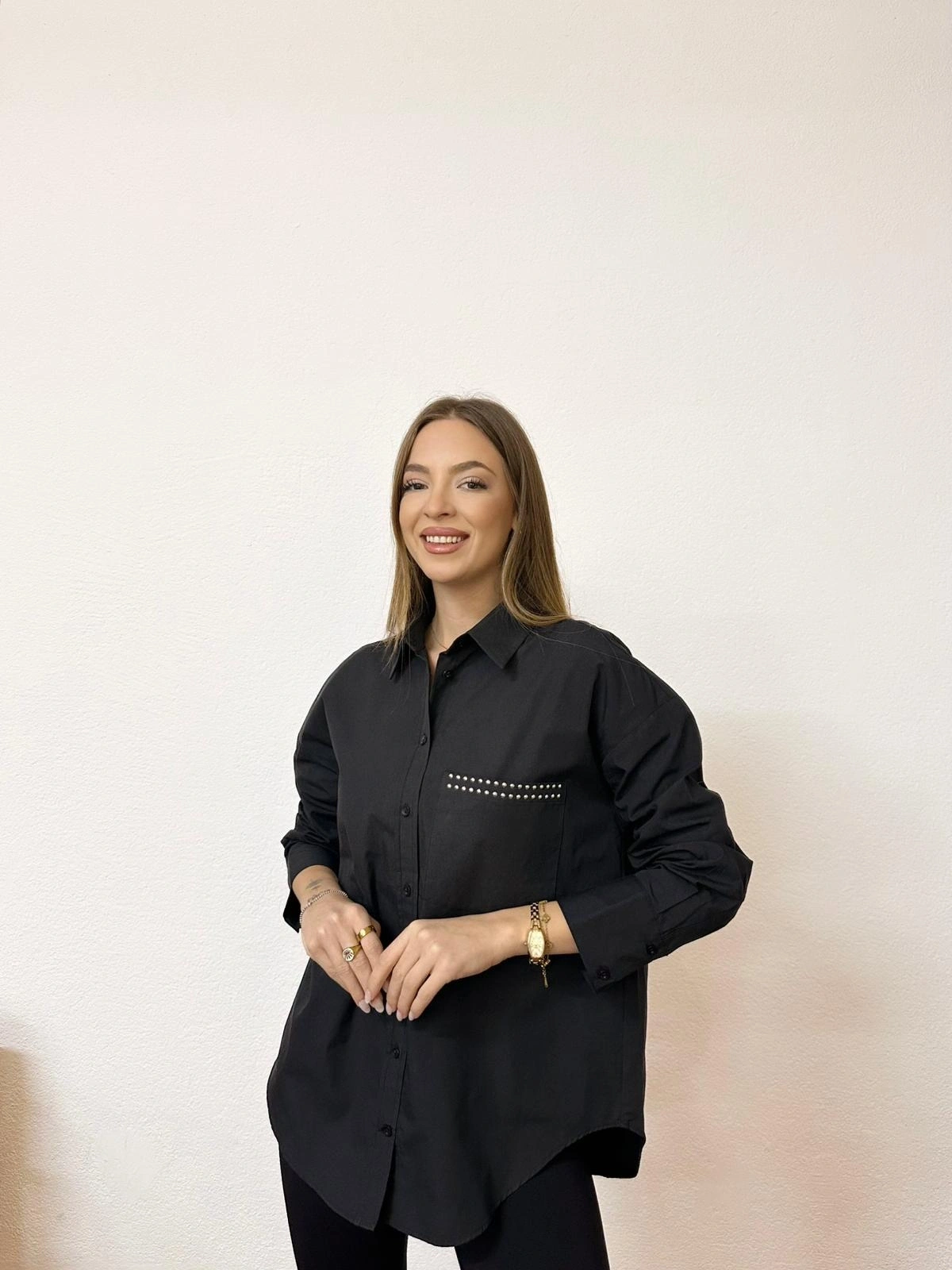 Cebi Taş Detaylı Poplin Gömlek