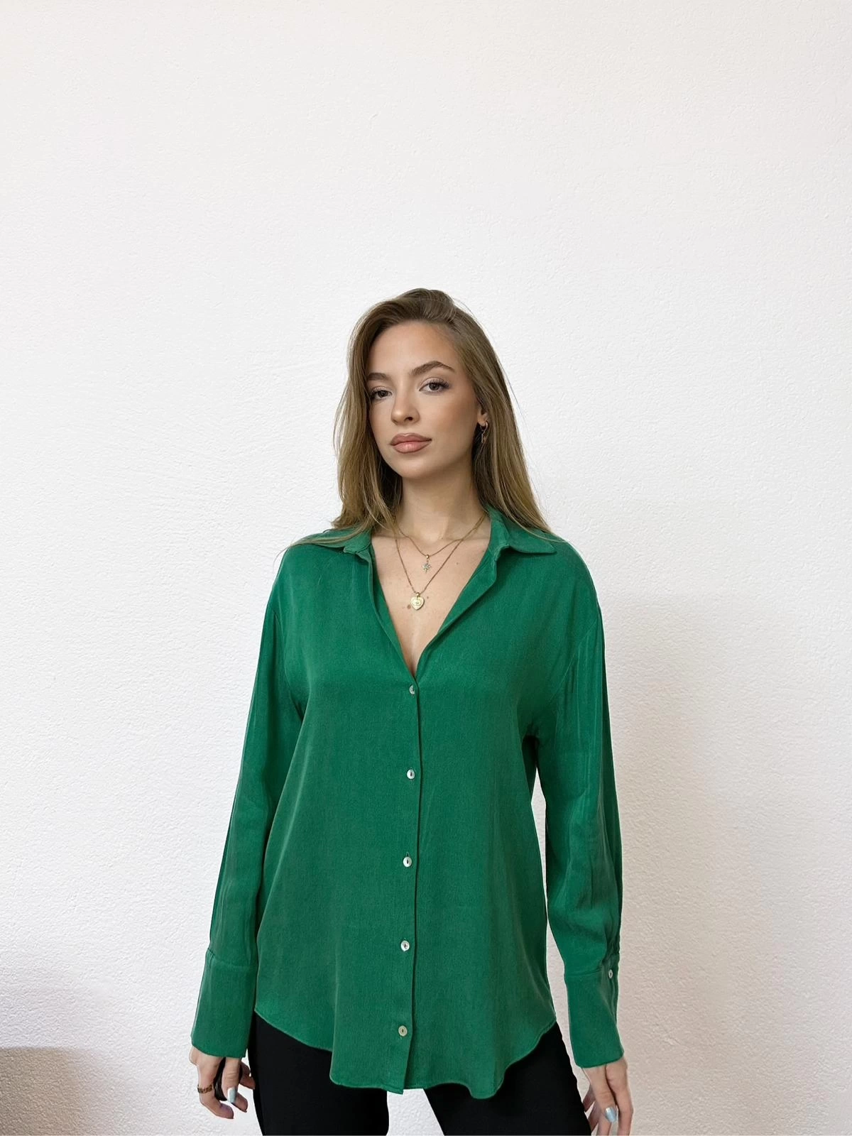 Likralı Mevsimlik Yeşil Gömlek