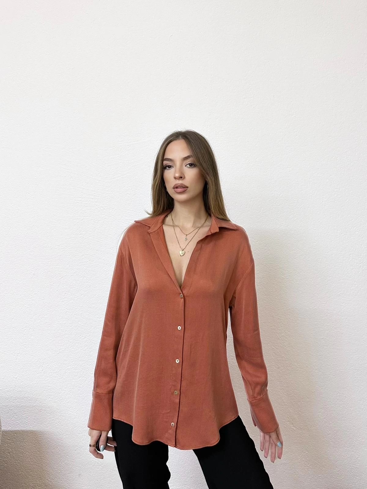 Likralı Mevsimlik Kiremit Gömlek