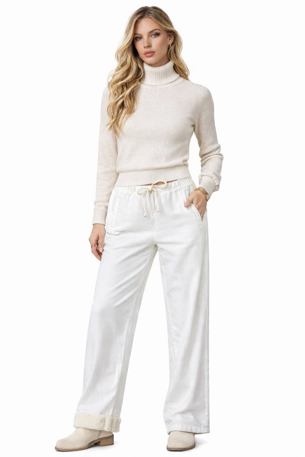 Yüksek Bel Önü Bağcıklı Denim Jogger Pantolon