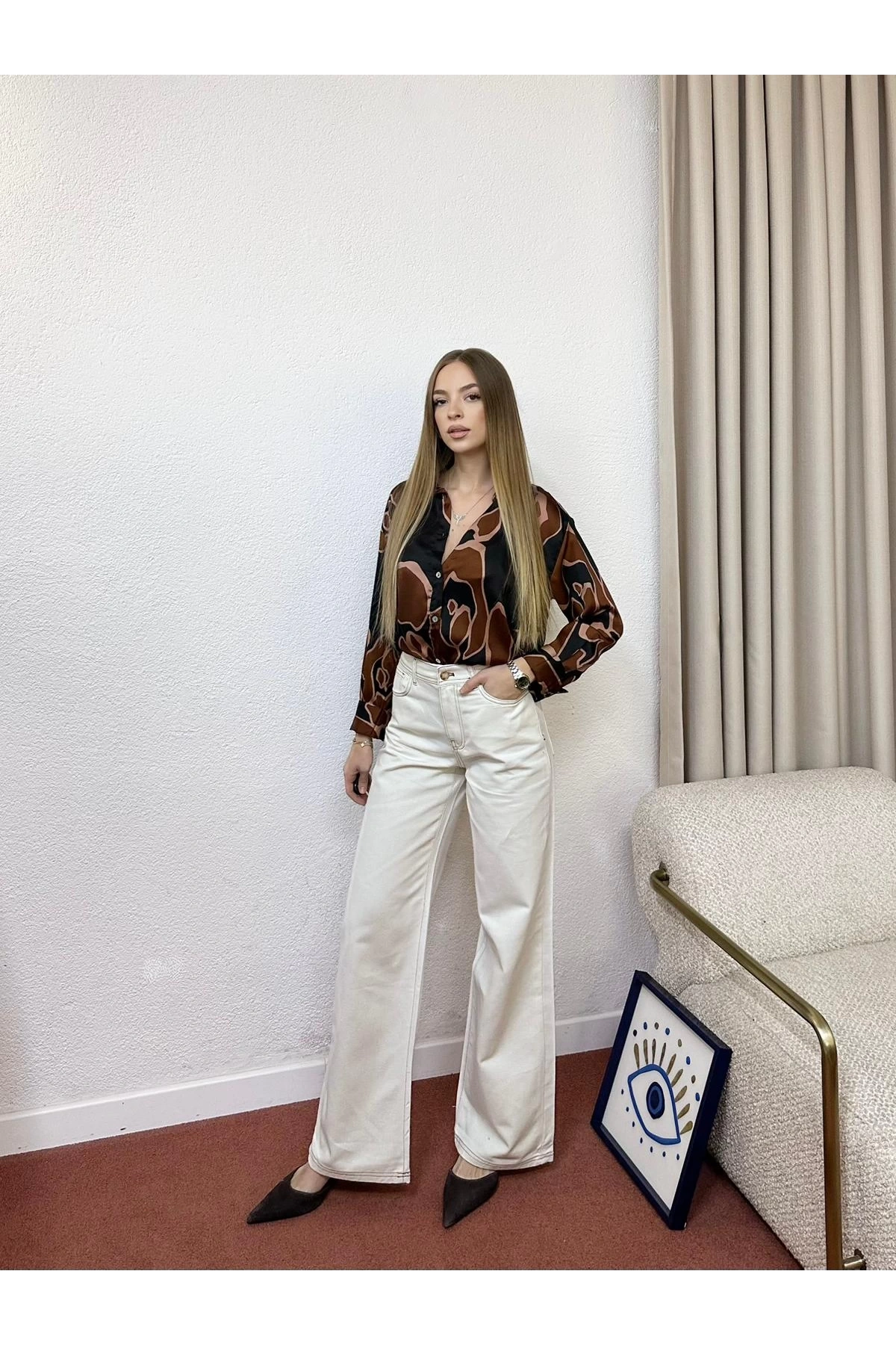 Geniş Paça Yüksek Bel Cepli Pantolon