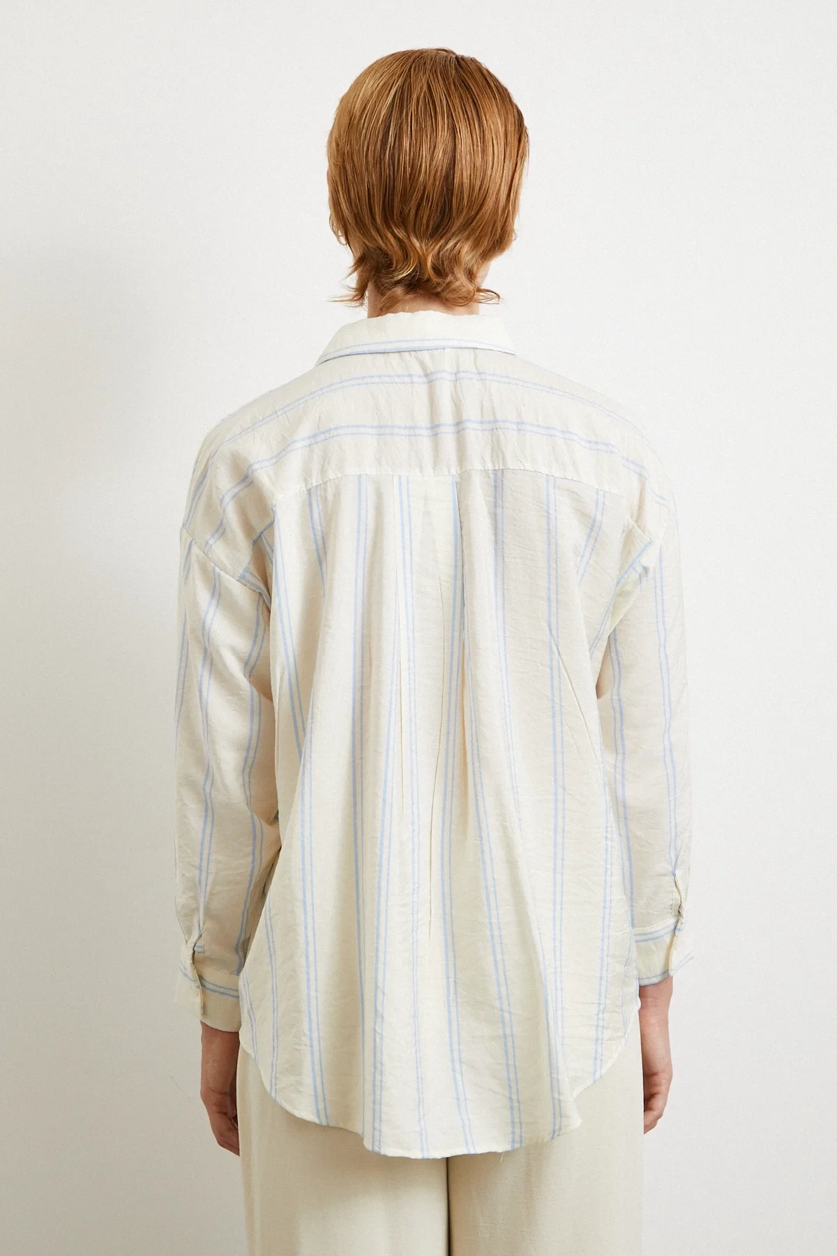 Dikey Çizgili Modal Oversize Gömlek