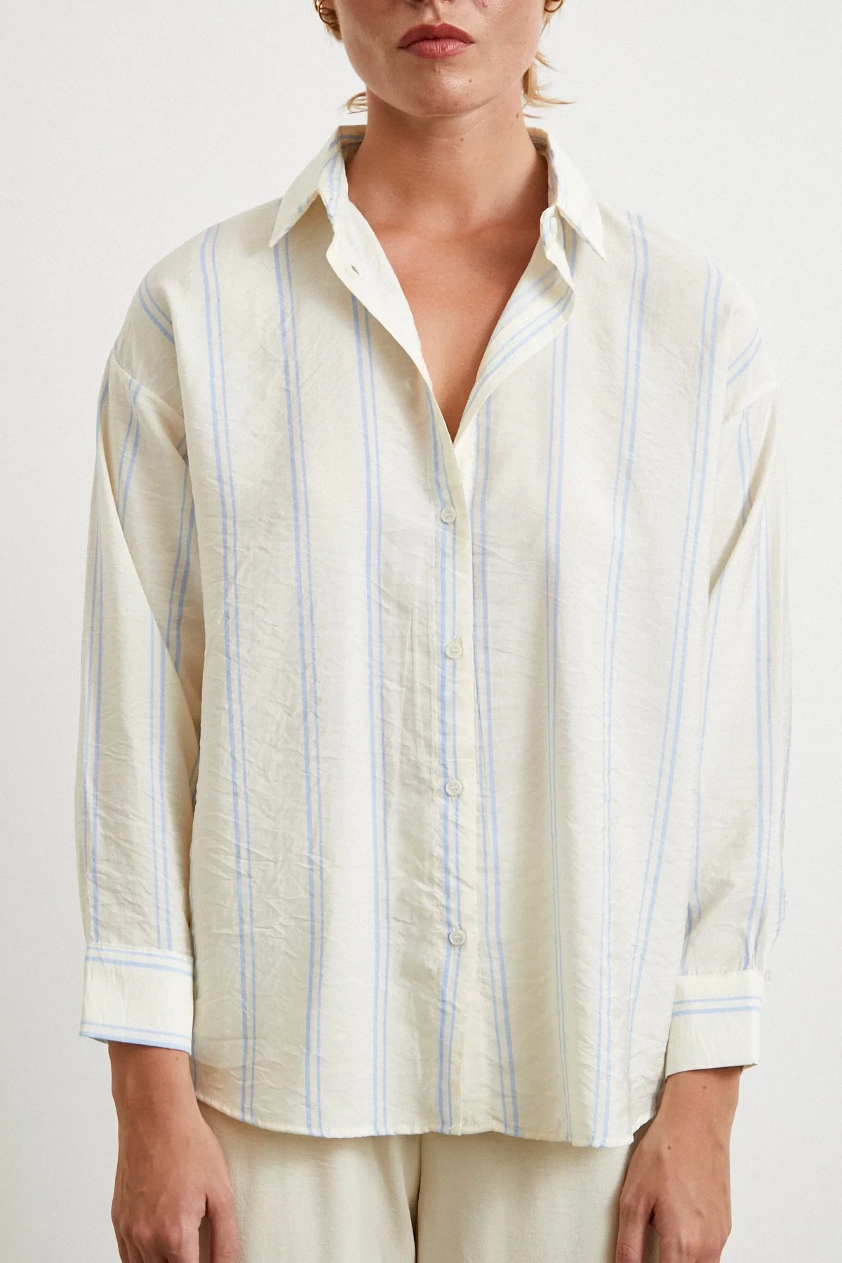 Dikey Çizgili Modal Oversize Gömlek