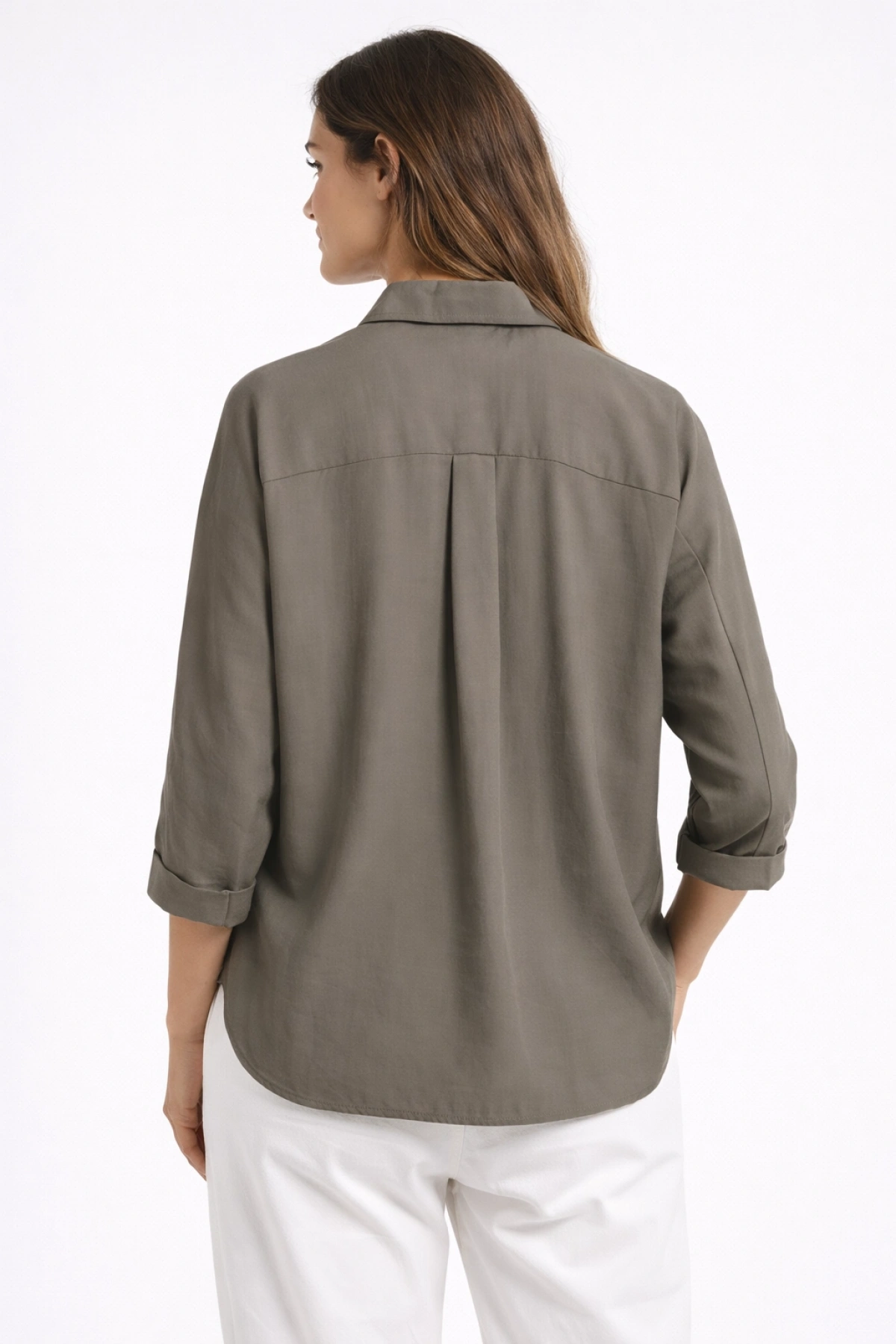 Zeytin Yeşili Oversize Uzun Kollu Gömlek