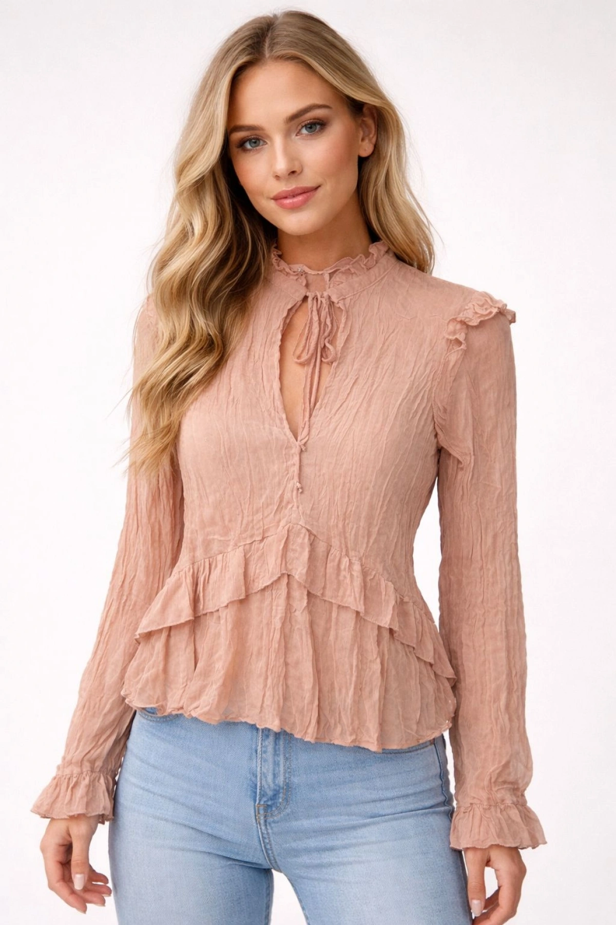 Bohem Fırfırlı Pudra Bluz