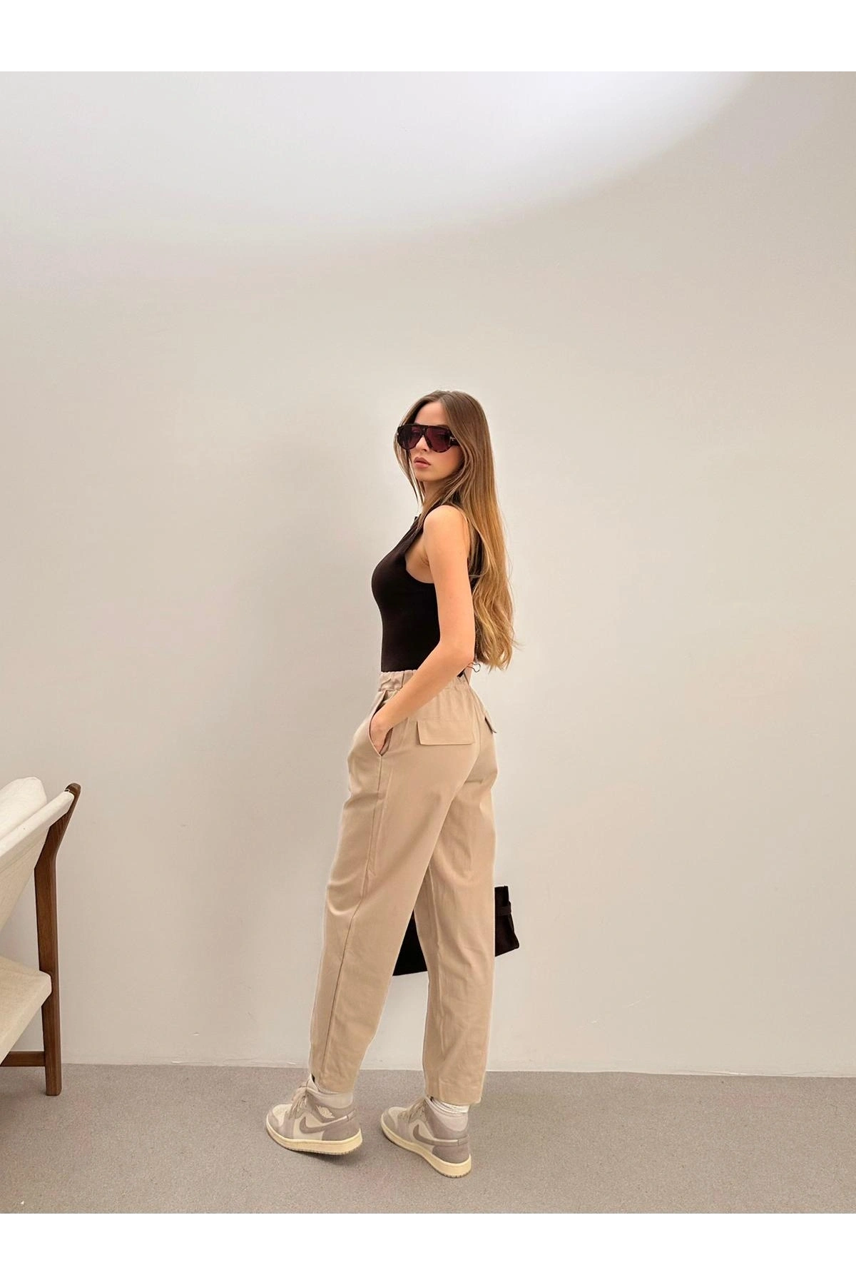 Yüksek Bel Düz Kesim Kumaş Pantolon