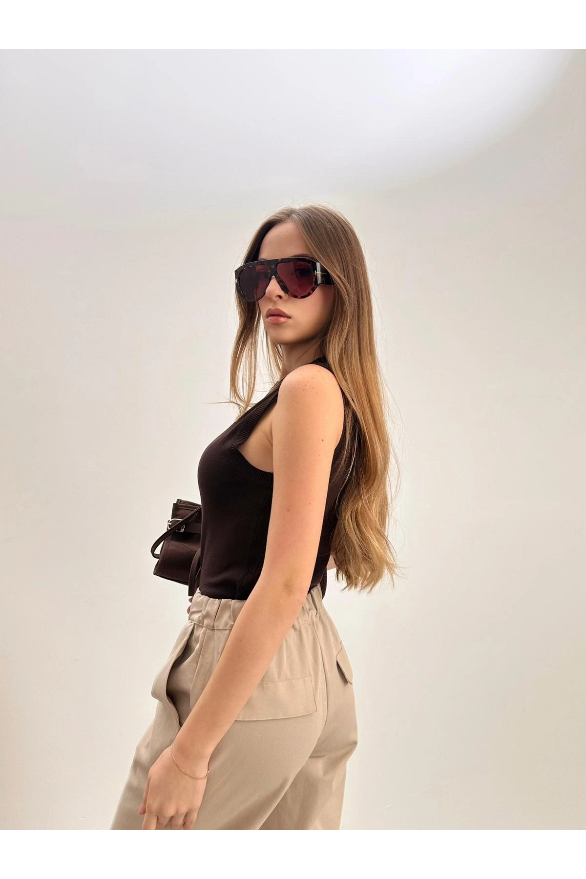 Yüksek Bel Düz Kesim Kumaş Pantolon