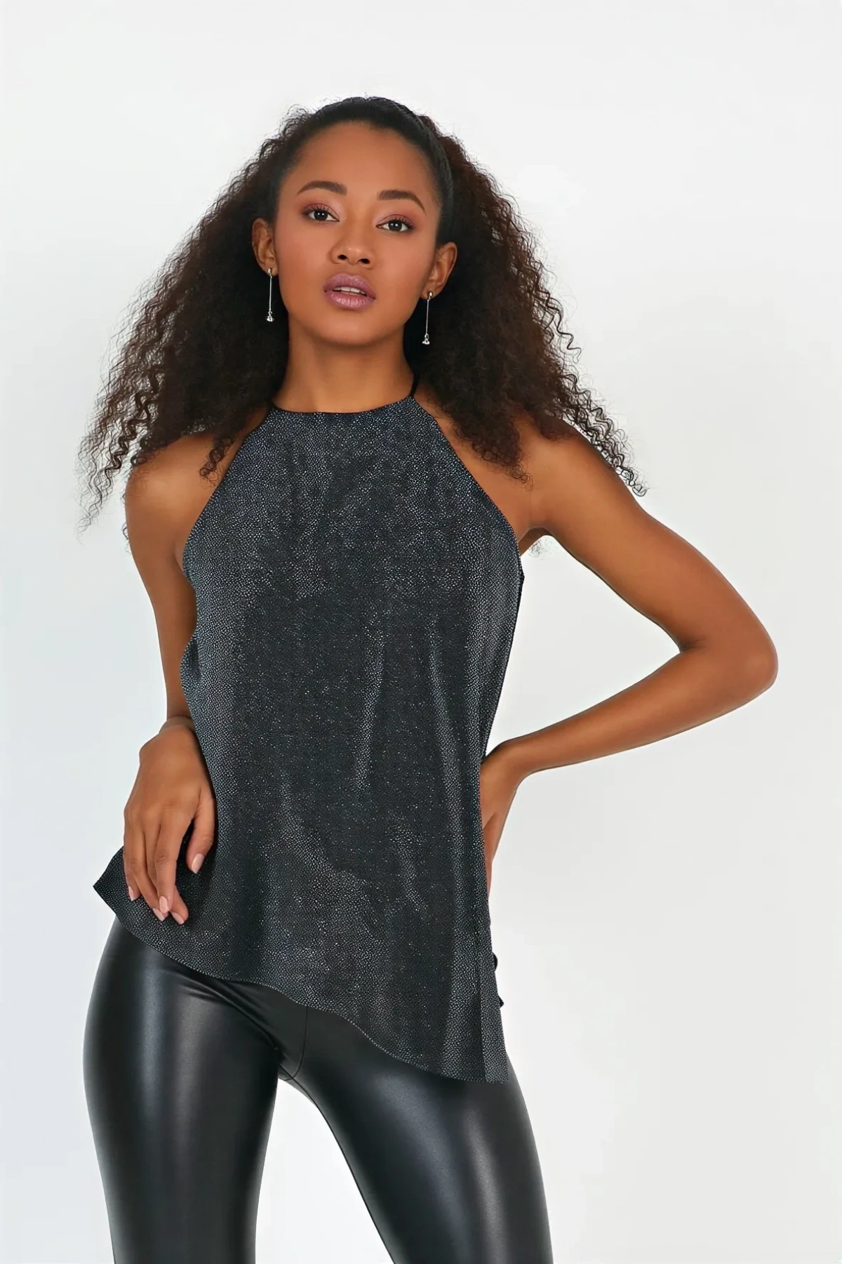 Sıfır Kol Simli Bluz