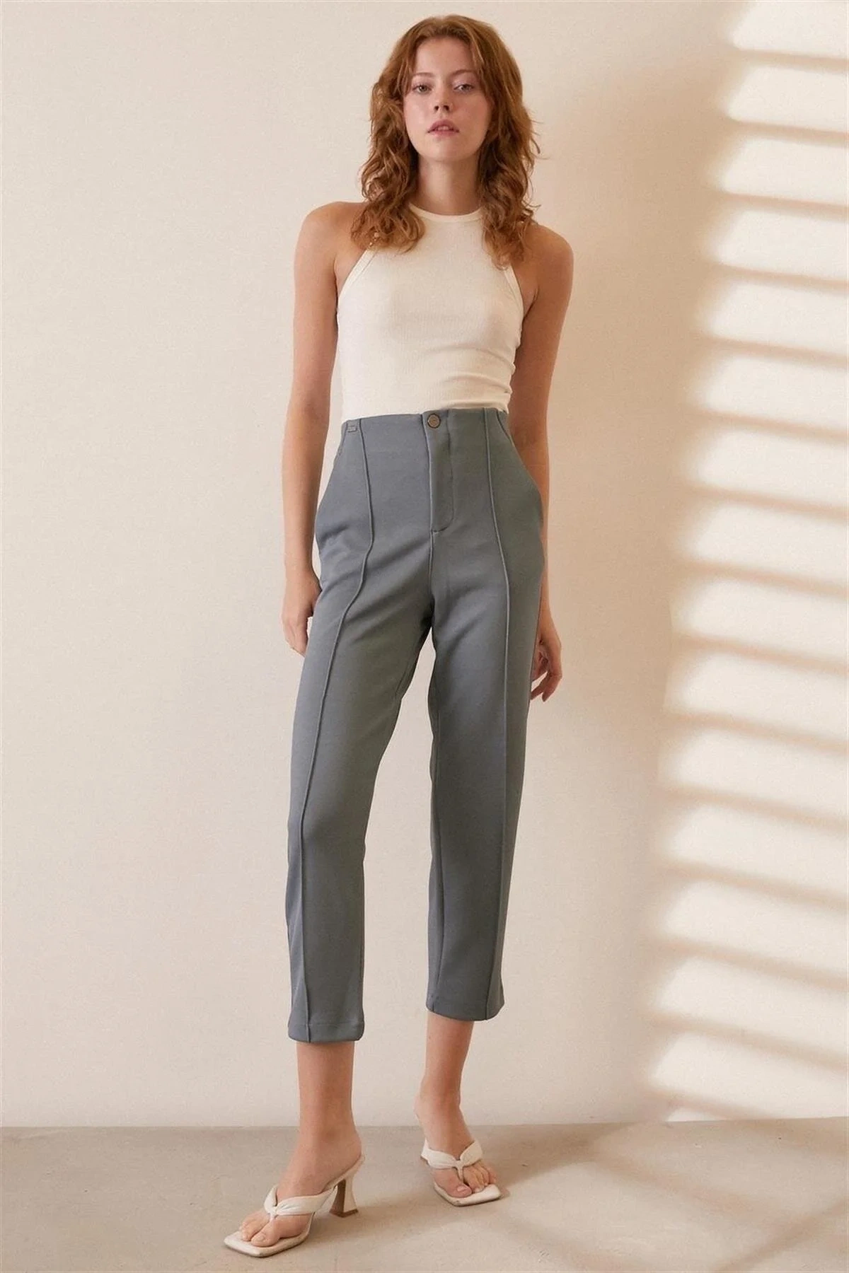Dikiş Detaylı Yüksek Bel Pantolon