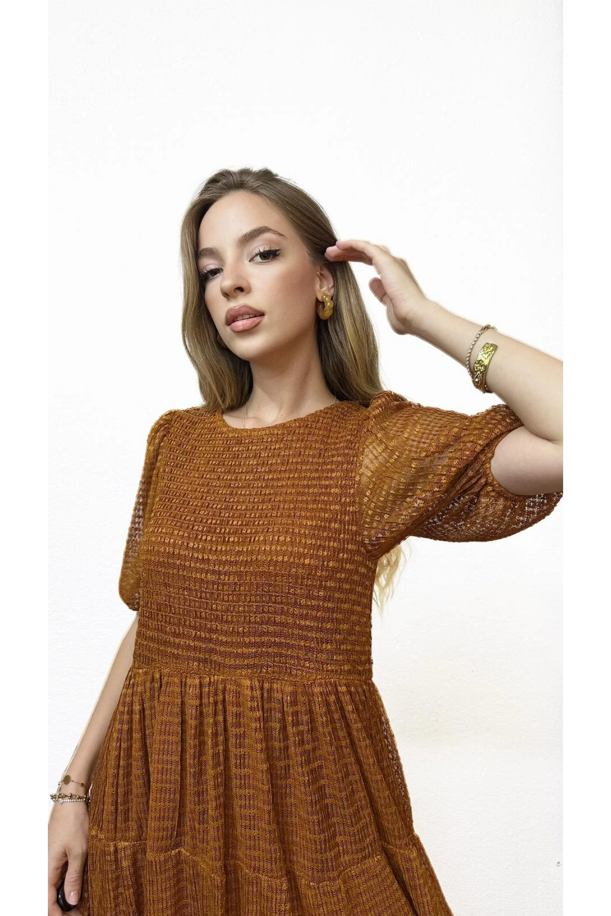 Astarlı Kısa Kollu Kiremit Elbise