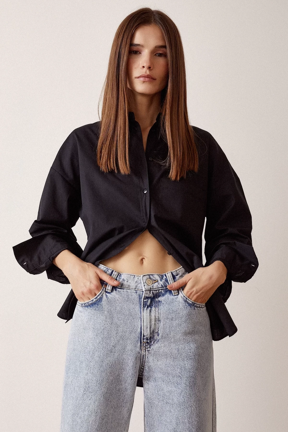 Basic Boyfriend Siyah Gömlek