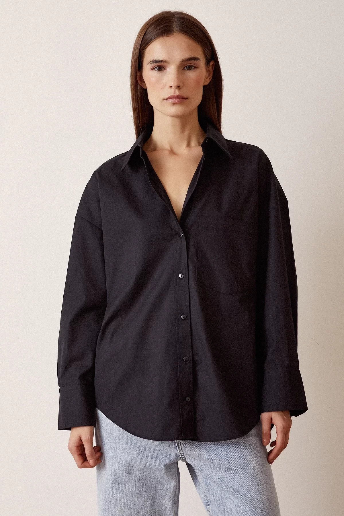 Basic Boyfriend Siyah Gömlek