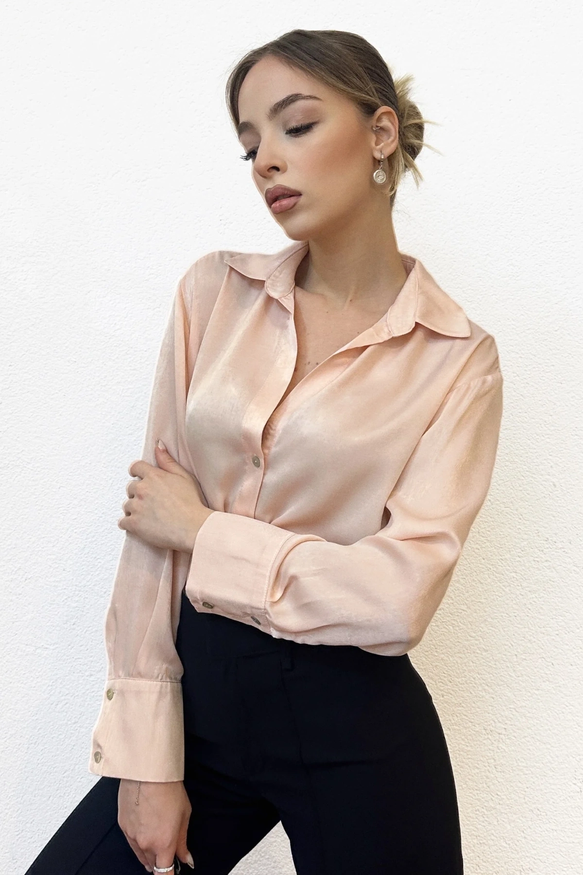 Basic Saten Pudra Gömlek