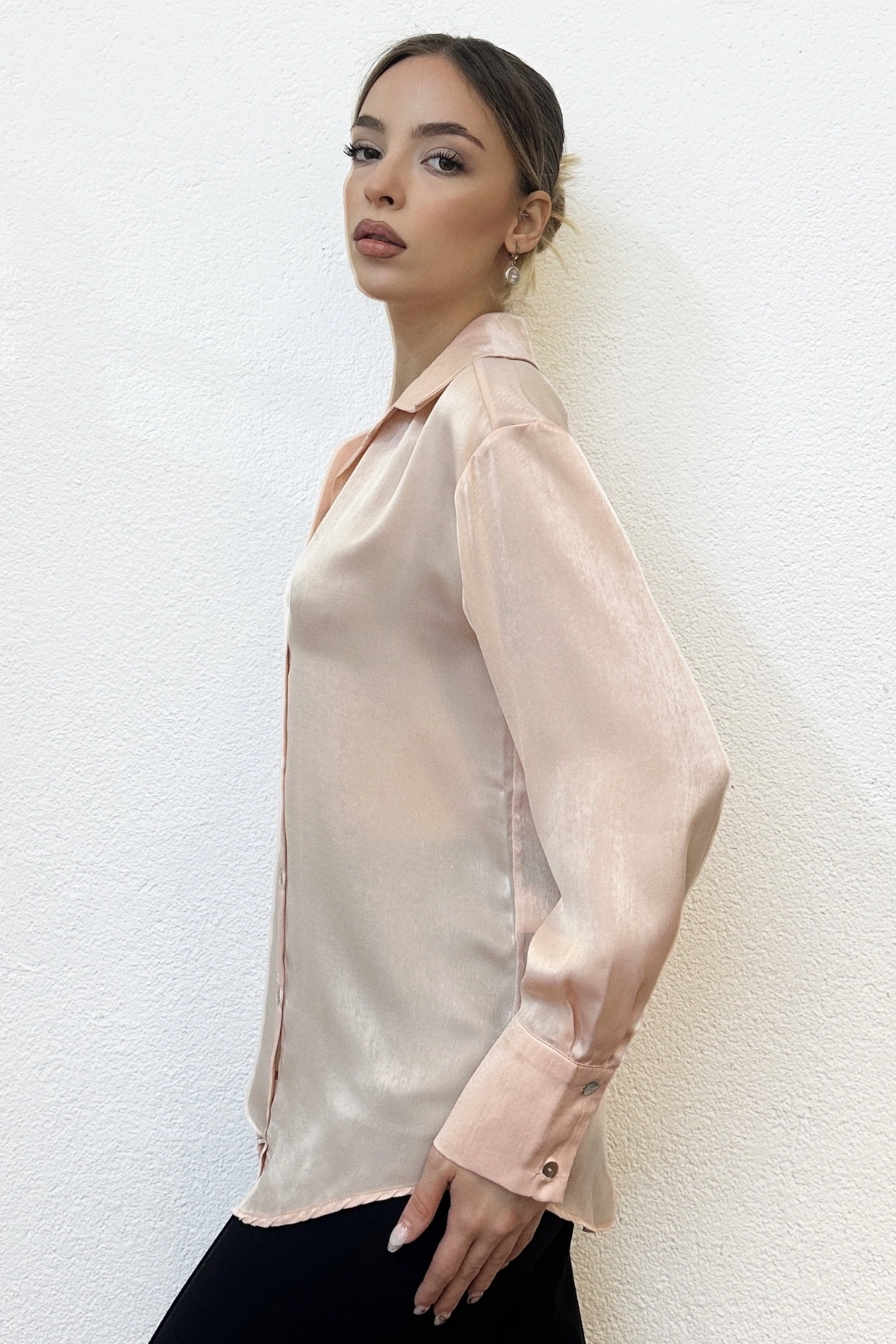 Basic Saten Pudra Gömlek