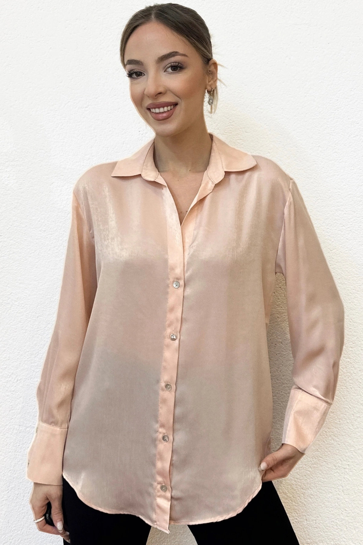 Basic Saten Pudra Gömlek