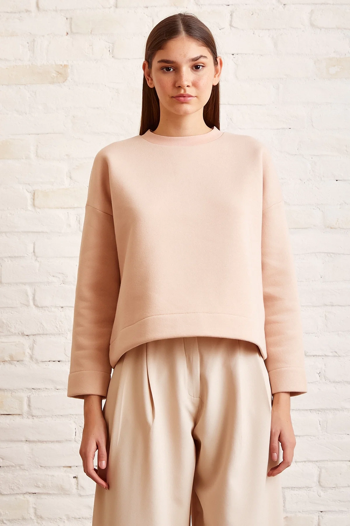 Bisiklet Yaka Oversize Uzun Kollu Sweatshirt