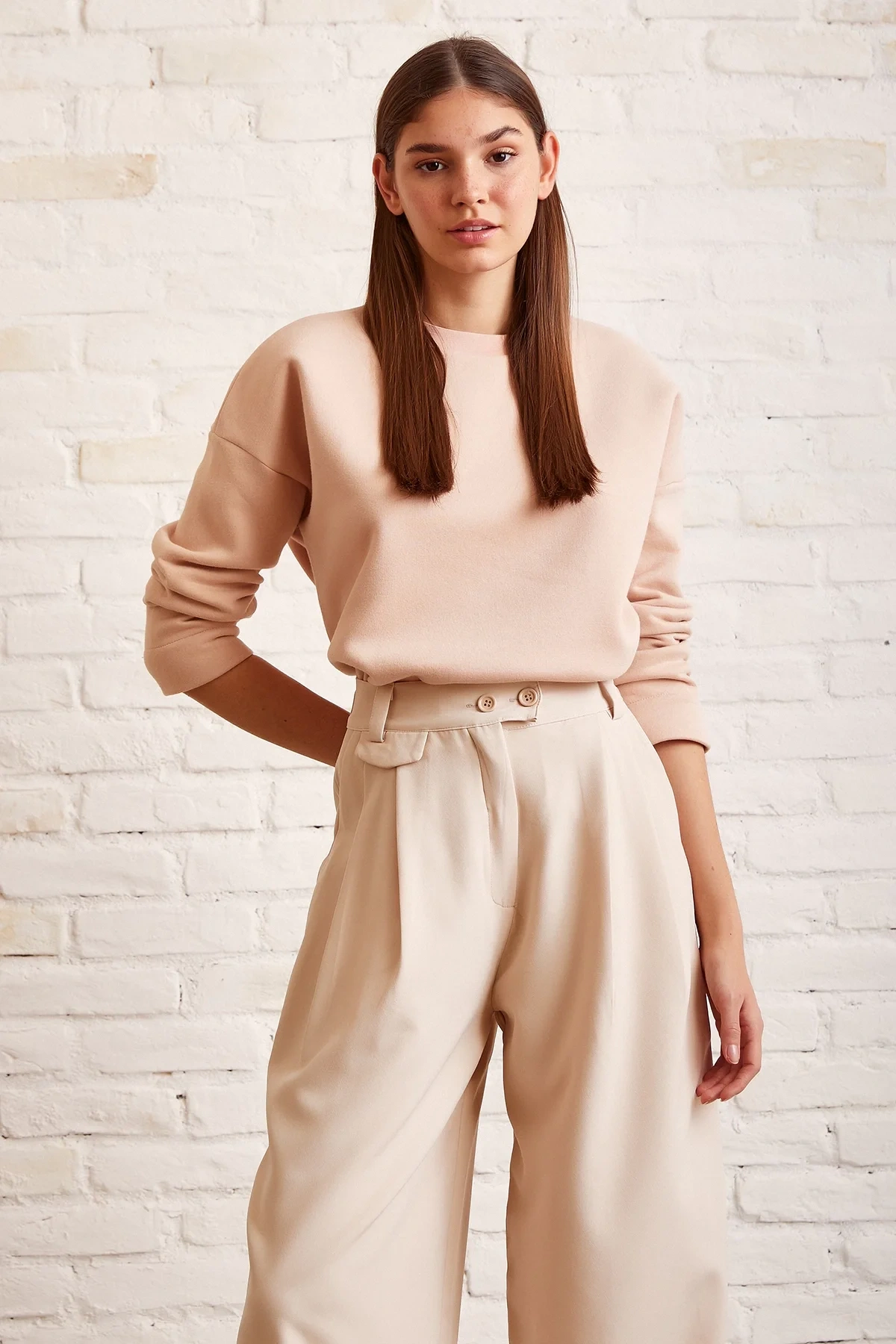 Bisiklet Yaka Oversize Uzun Kollu Sweatshirt