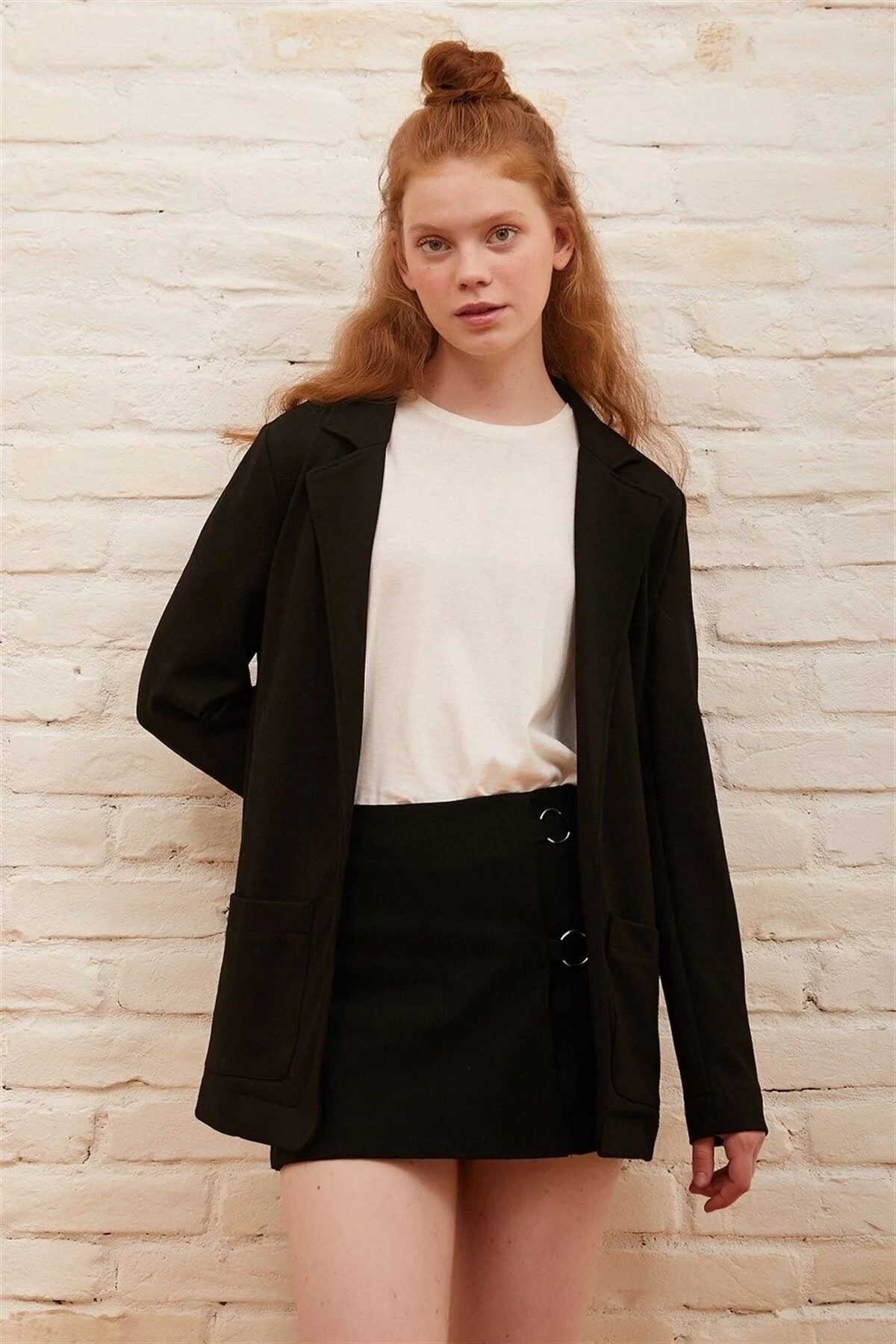 Çift Cepli Önü Açık Blazer Ceket