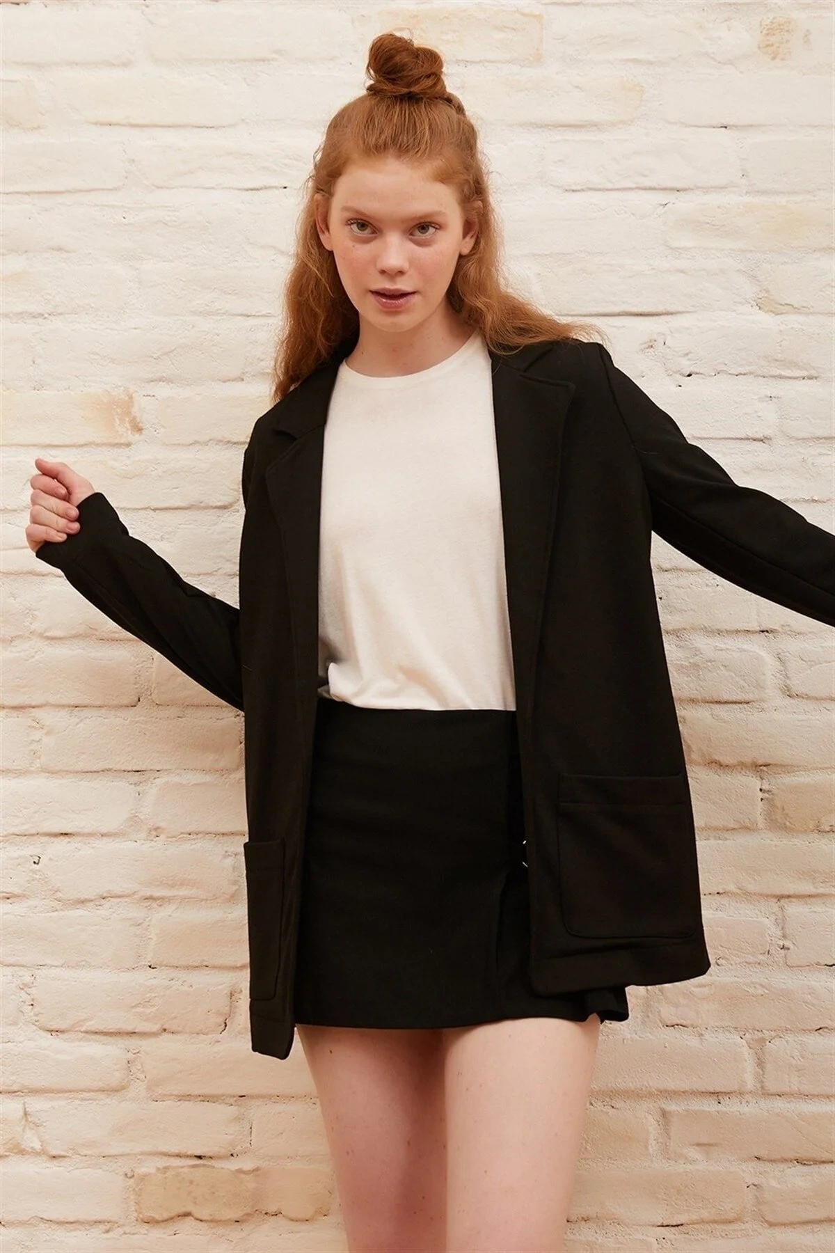 Çift Cepli Önü Açık Blazer Ceket