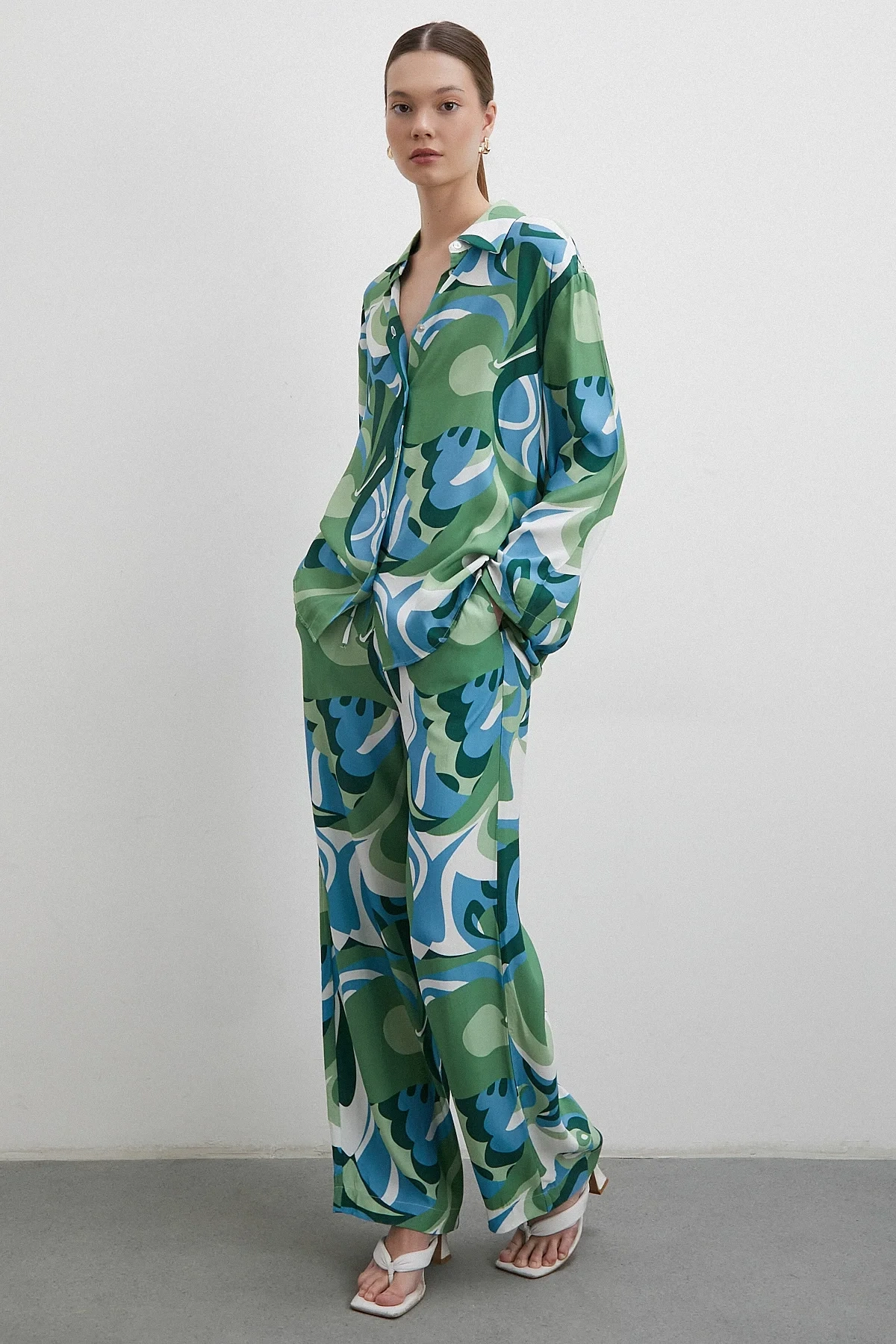 Dalga Desenli Oversize  Gömlek