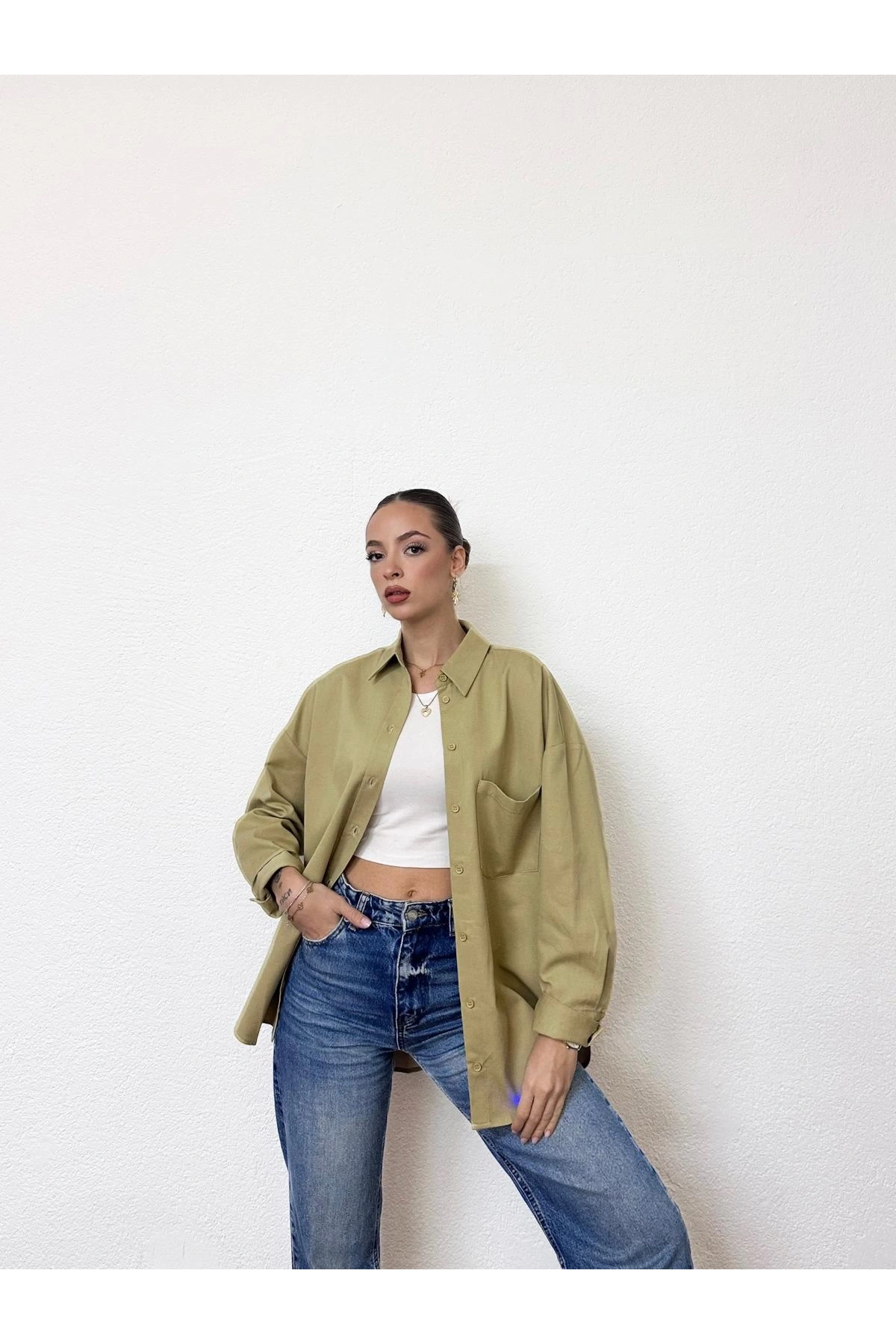 Diagonal Çizgili Gömlek