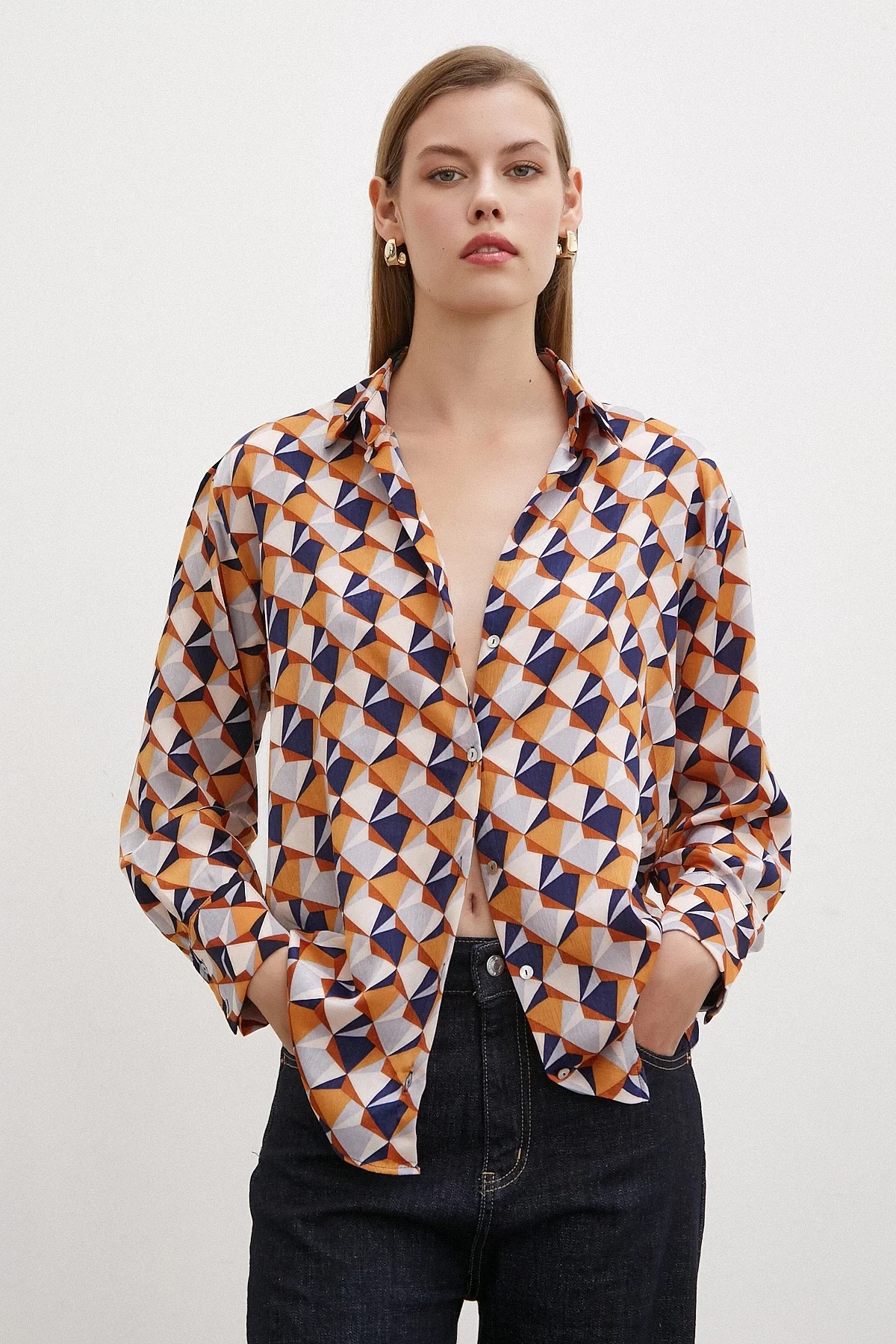 Geometrik Desen Pudra Gömlek