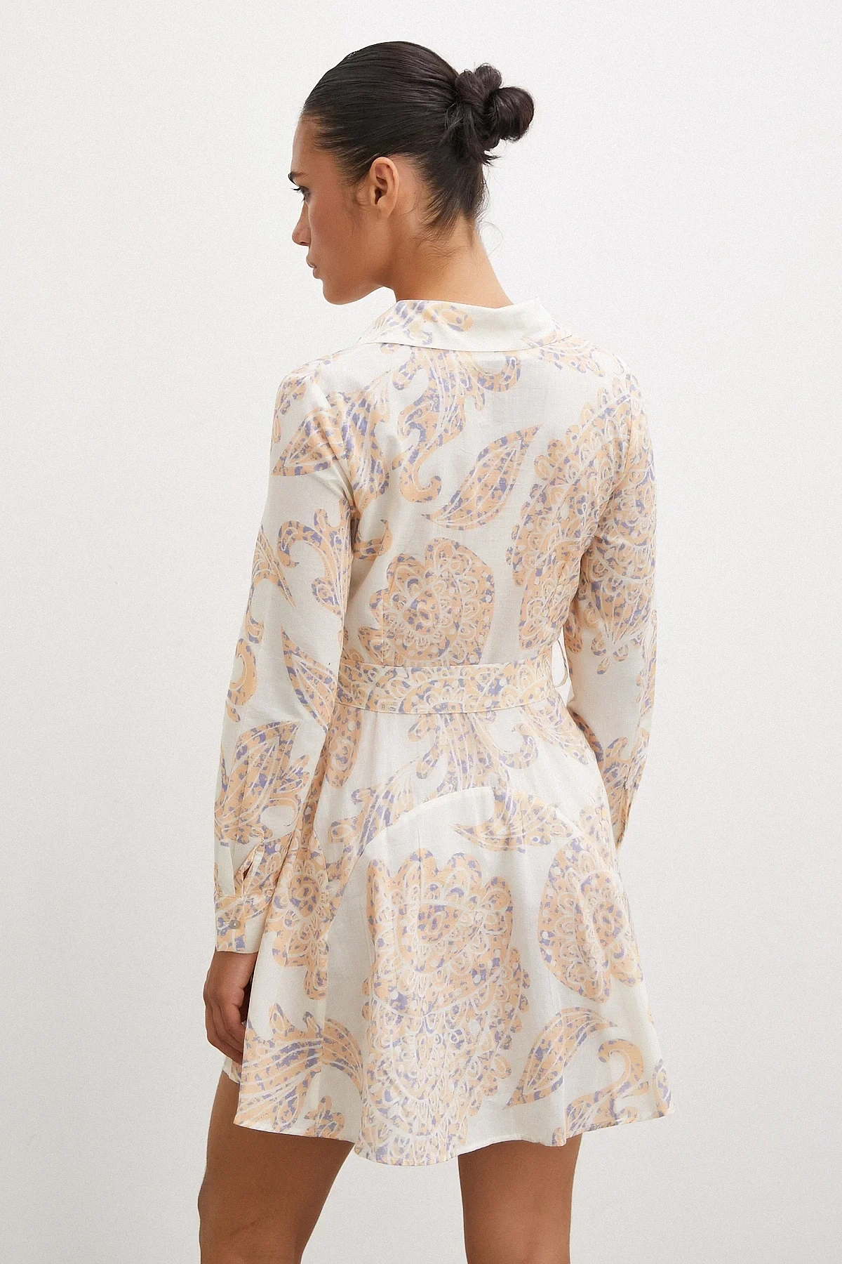 Godeli Desenli Krem Elbise