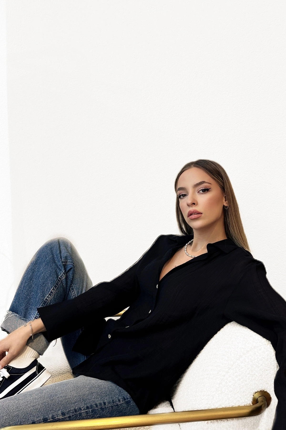 Kabartma Çizgili Saten Gömlek