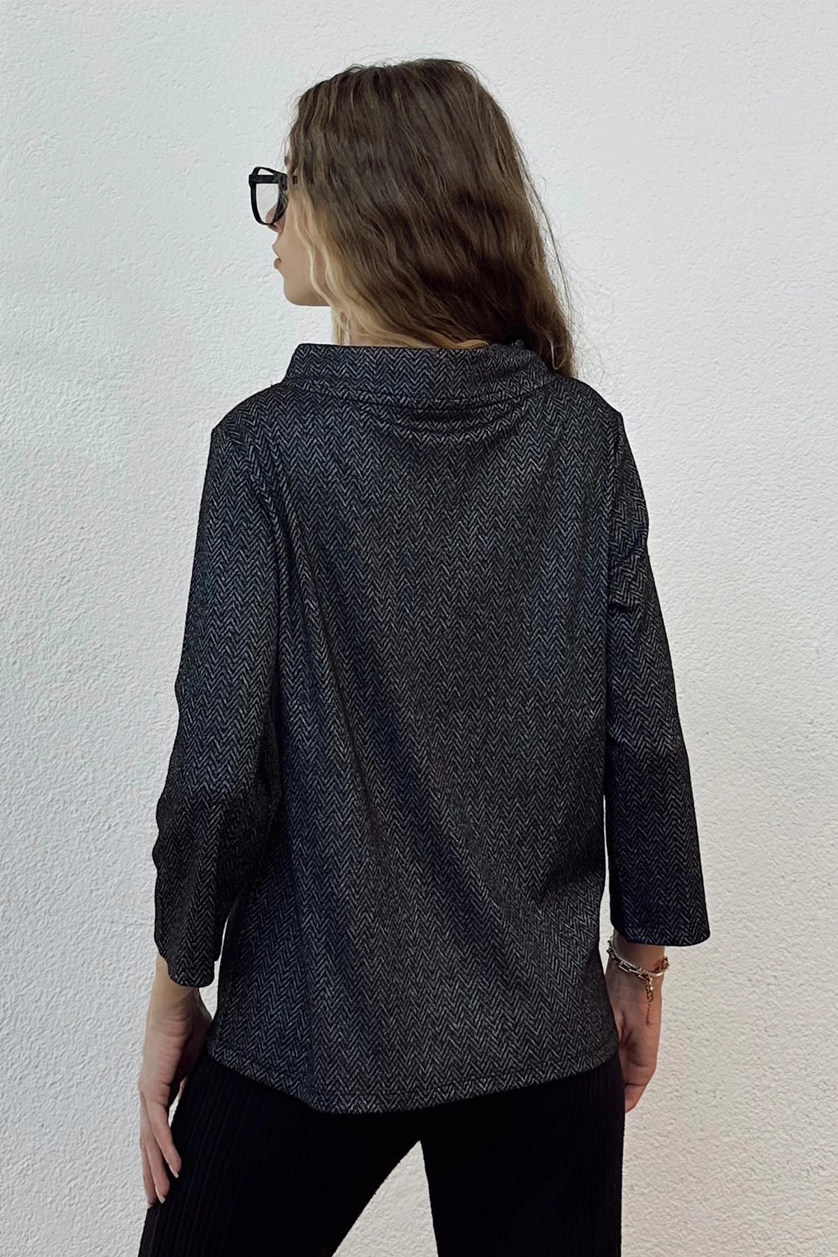 Kayık Yaka Kordonlu Fakir Kol Sweatshirt