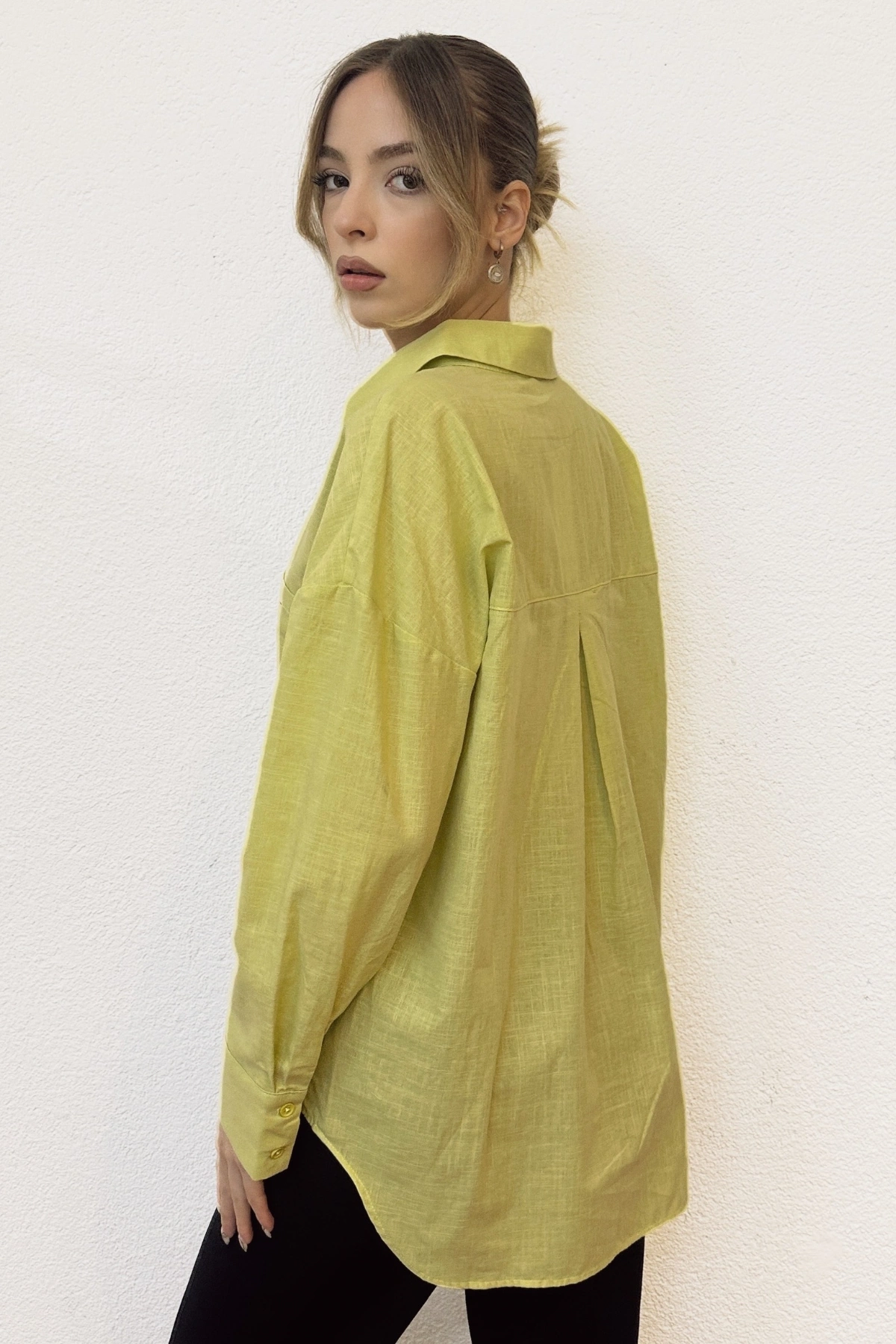 Keten Karışımlı Oversize Gömlek