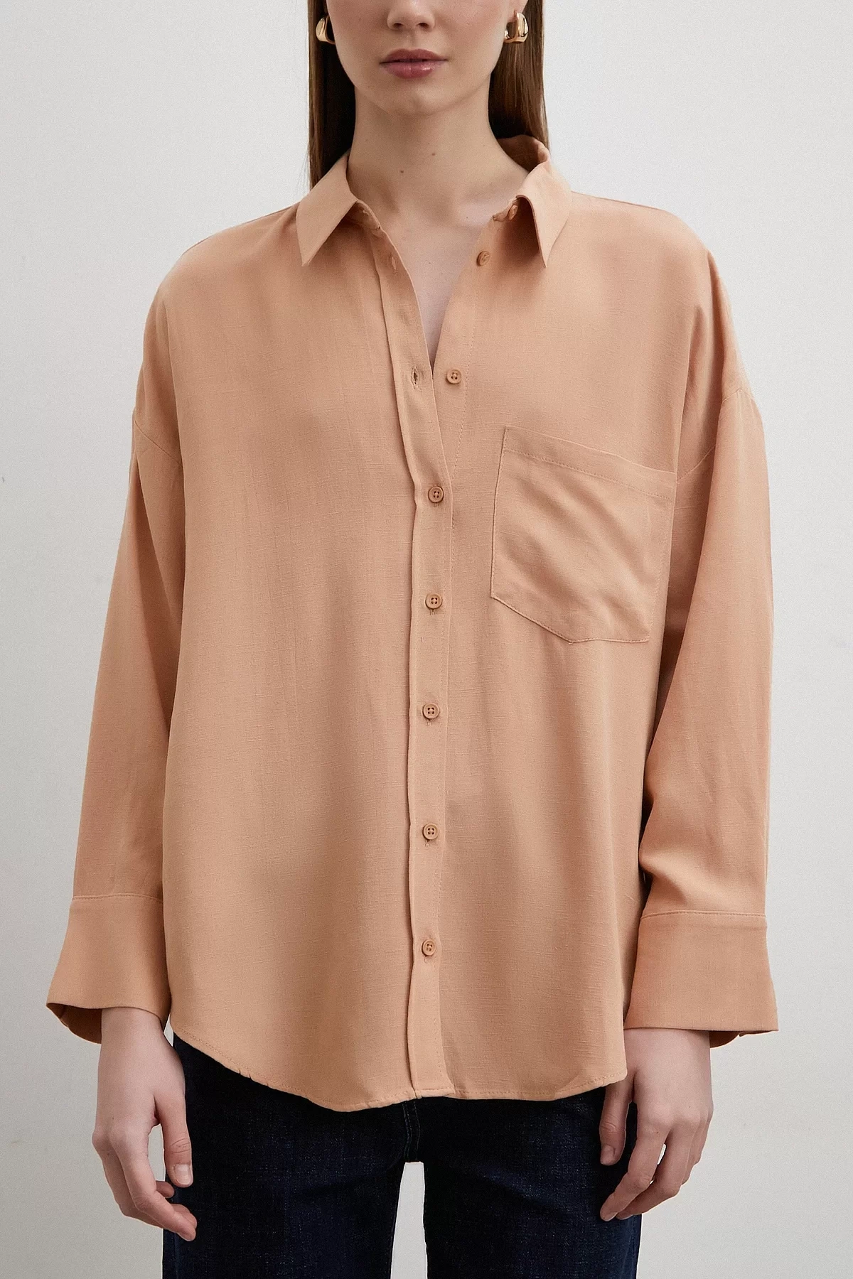 Keten Karışımlı Pudra Gömlek