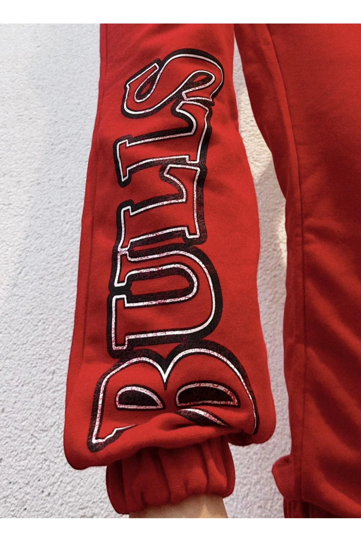 Kırmızı Şardonlu Oversize (Geniş Kalıp) Eşofman Altı