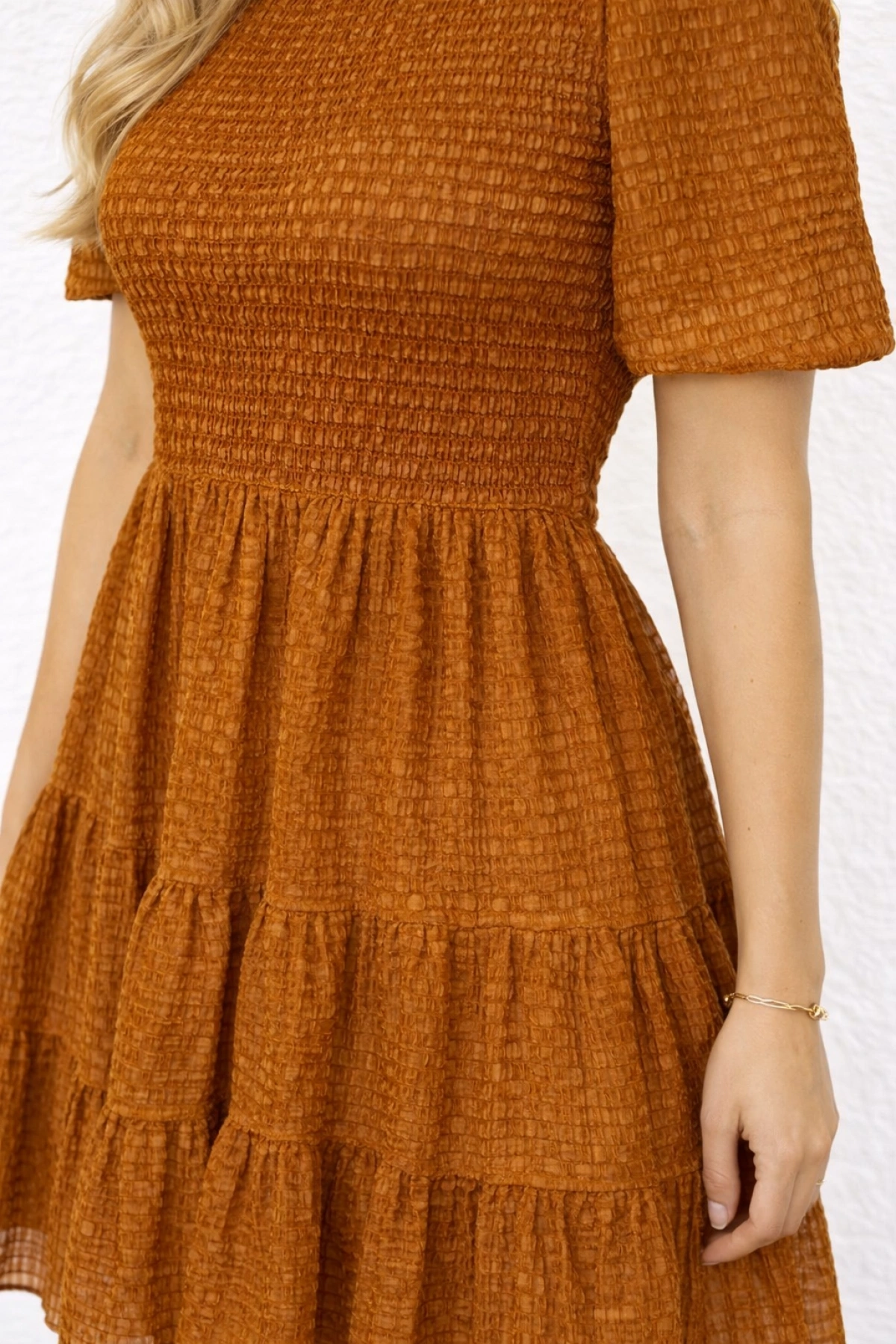 Kısa Kollu Astarlı Kiremit Elbise