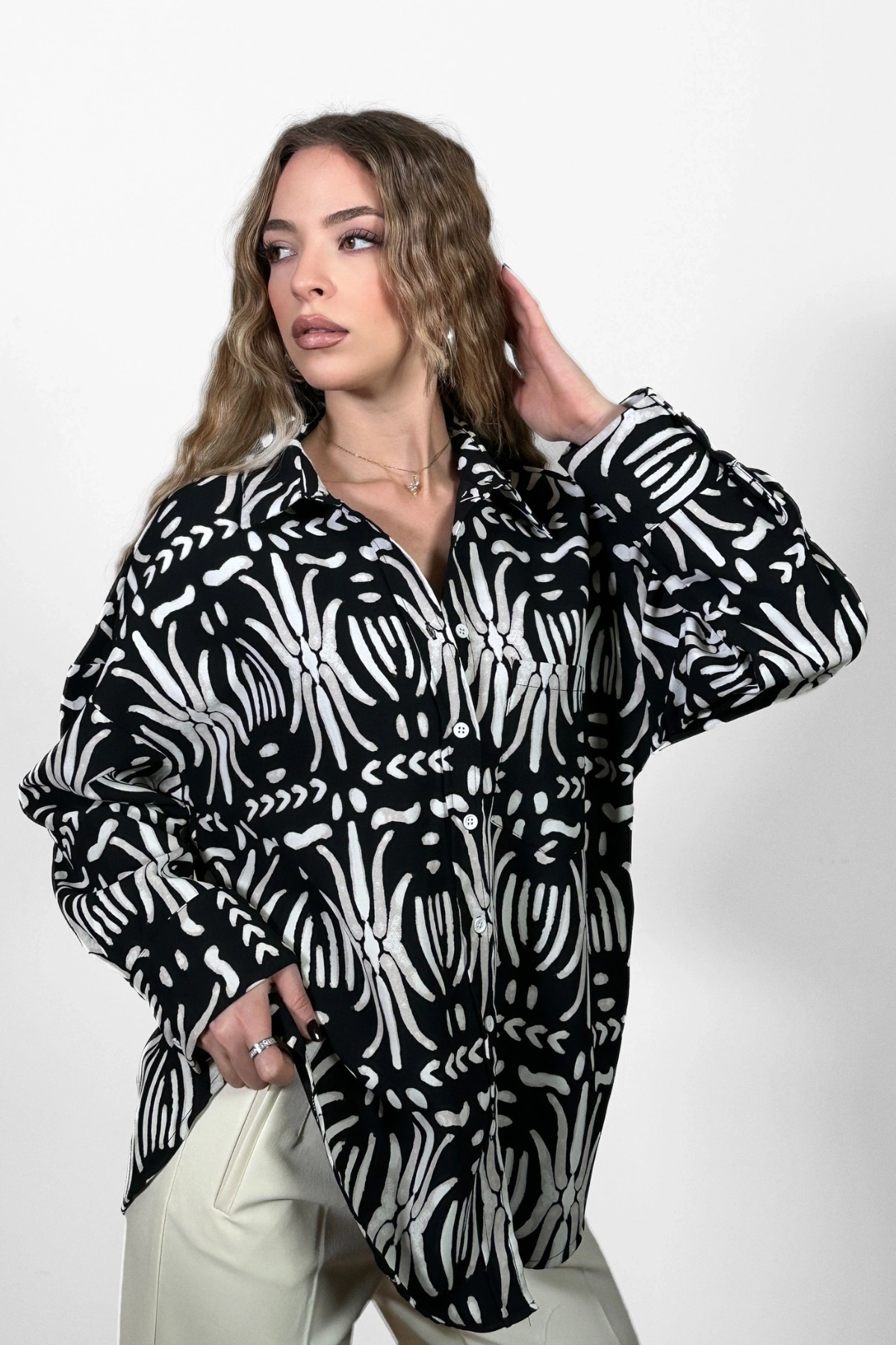 Krep Kontrast Gömlek