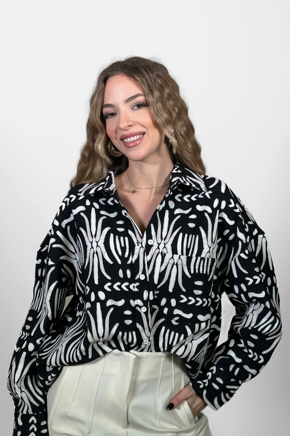 Krep Kontrast Gömlek